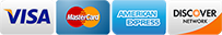 Badge: Credit cards accepted: Visa, MasterCard, American Express, Discover